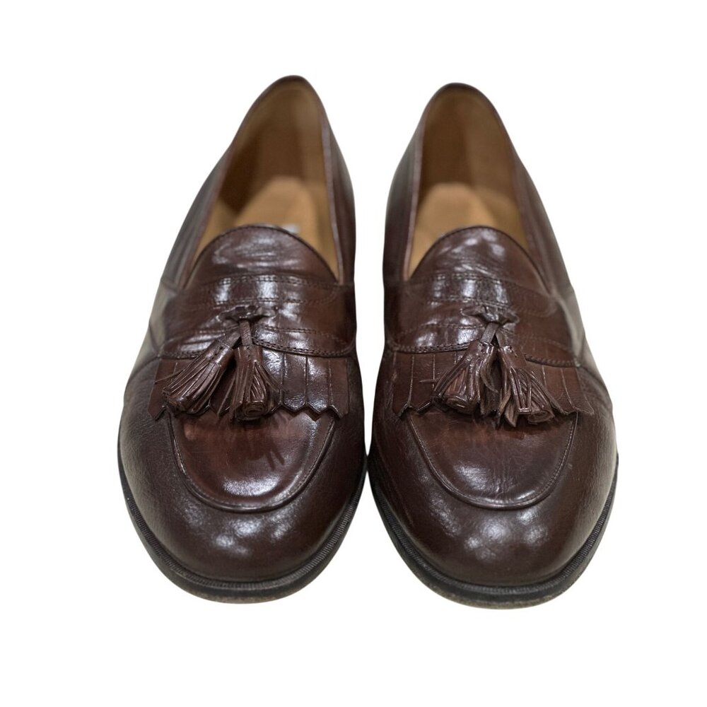 Mens Johnson & Murphy Brown Leather Deer Skin Dress Loafers shoes w Tassels Size